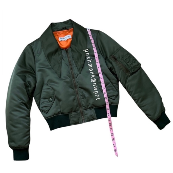 BALENCIAGA 🍊 Flight Jacket Scarf Neck Satin Bomber Olive Green 34 XS 0 2 - Picture 11 of 15